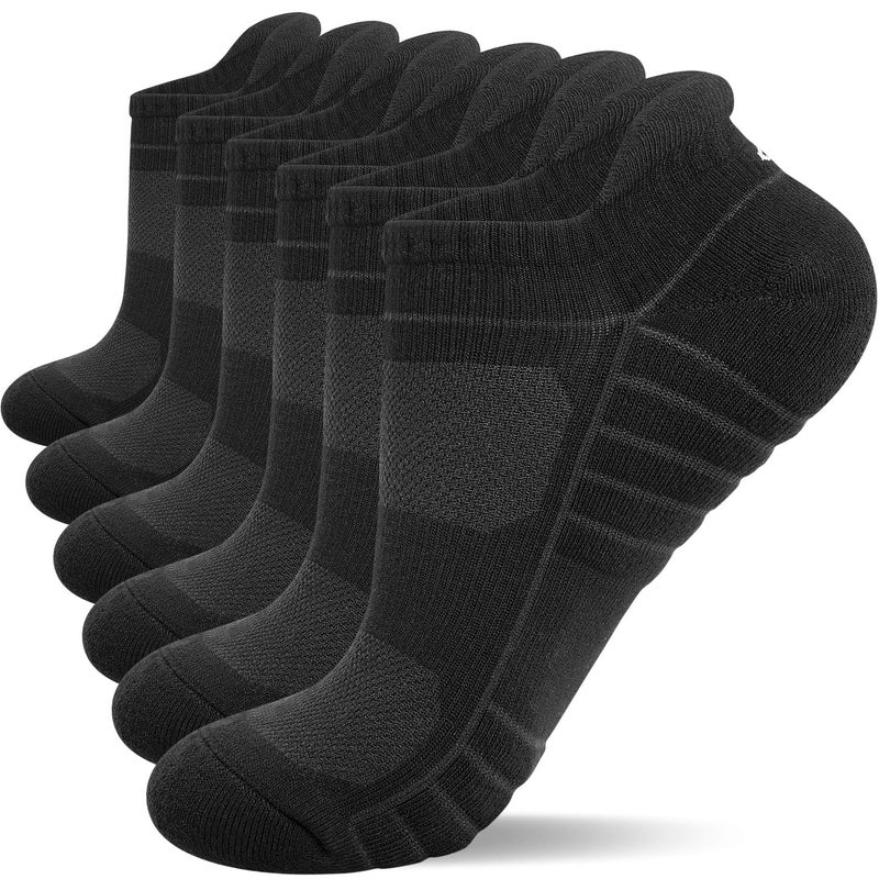Lapulas Athletic Ankle Socks, Low Cut Cushioned Anti-Blister Running Tab Sports Socks for Men and Women 6Pairs(Black, M) - Image 1